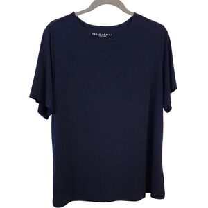 Susan Graver Essentials Women's Navy Blue Crew Neck Short Sleeve T Shirt Top L